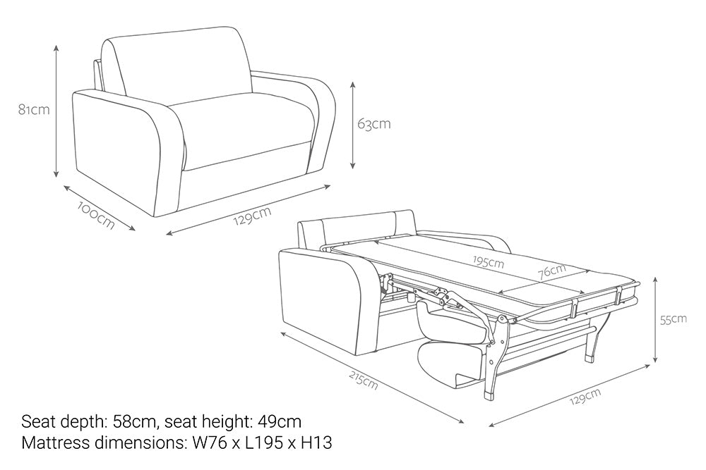 Jay-Be Deco Snuggler with Deep e-Sprung™ Mattress Dimensions-Better Bed Company