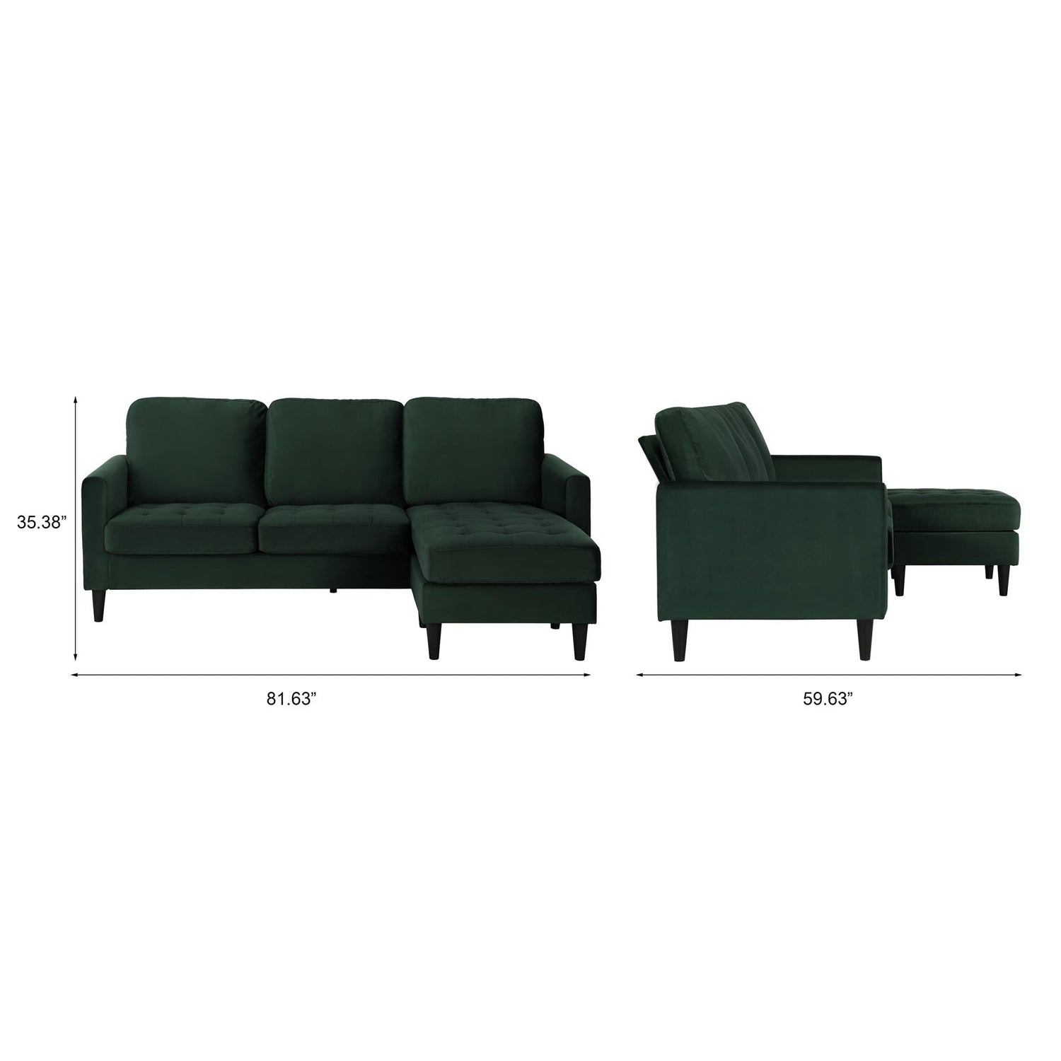 Dorel Home Cosmoliving Strummer Reversible Sectional Sofa Green Dimensions  - Better Bed Company