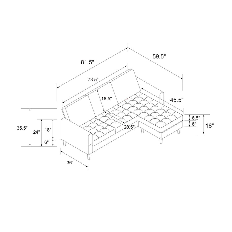 Dorel Home Cosmoliving Strummer Reversible Sectional Sofa Green Dimensions  - Better Bed Company