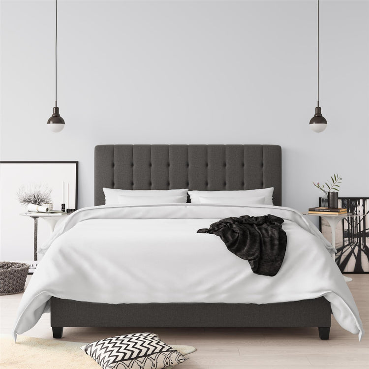 Dorel Home Emily Upholstered Bed King Size Grey Lifestyle Images - Better Bed Company