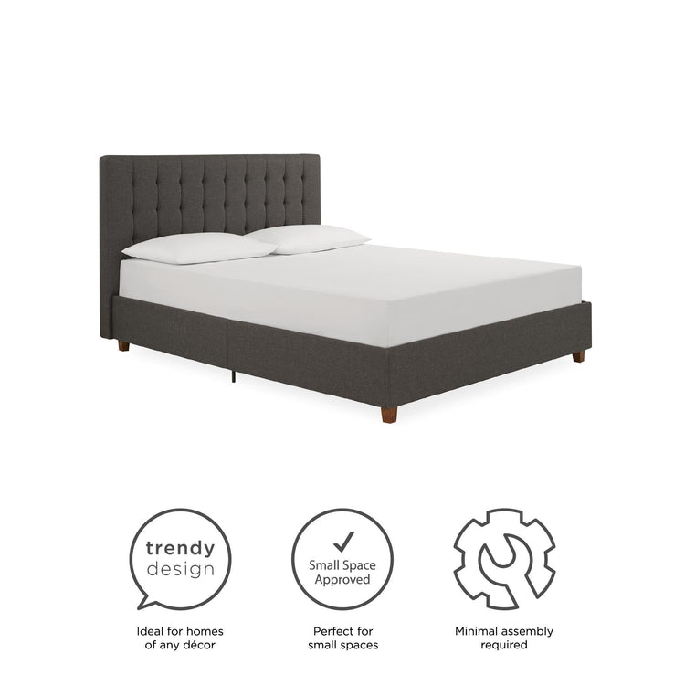 Dorel Home Emily Upholstered Bed Double Grey - Better Bed Company