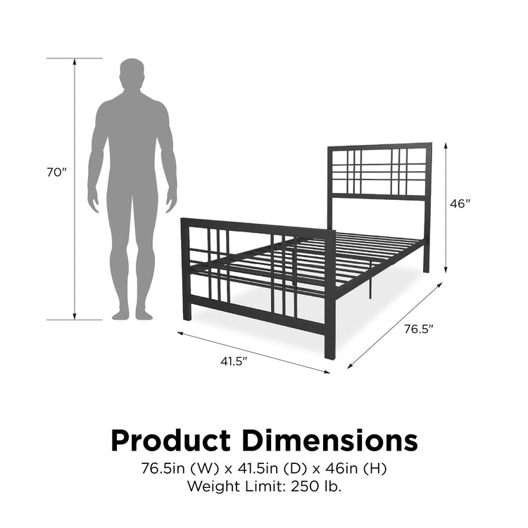 Dorel Home Burbank Metal Bed Single Black Dimensions - Better Bed Company