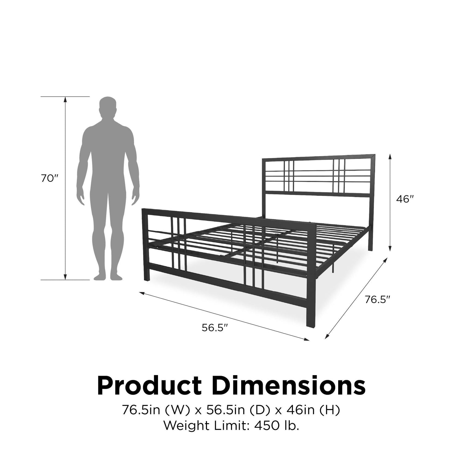 Dorel Home Burbank Metal Bed Double Black Dimensions - Better Bed Company