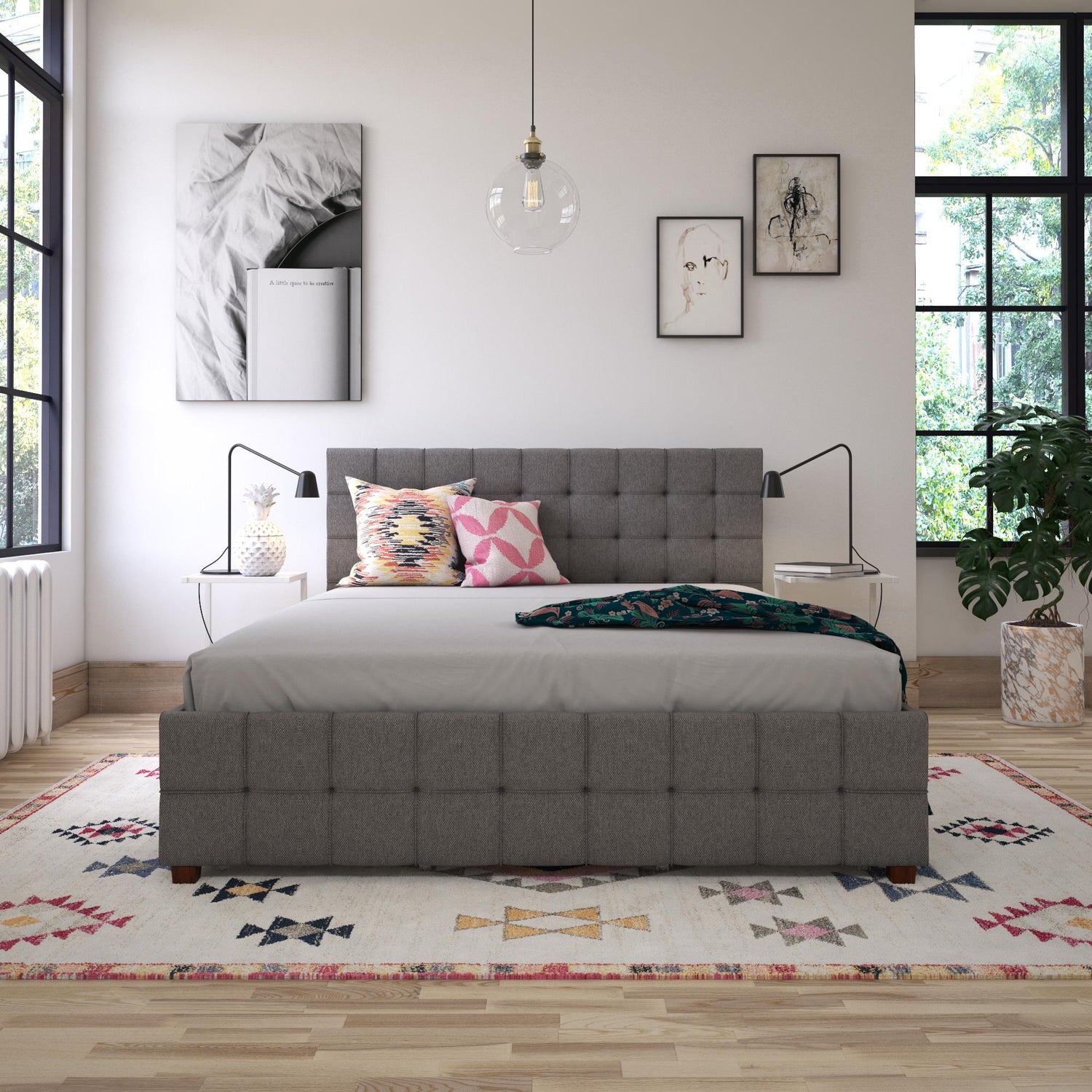 Dorel Home Cosmoliving Elizabeth Bed King Size Grey Lifestyle Image - Better Bed Company