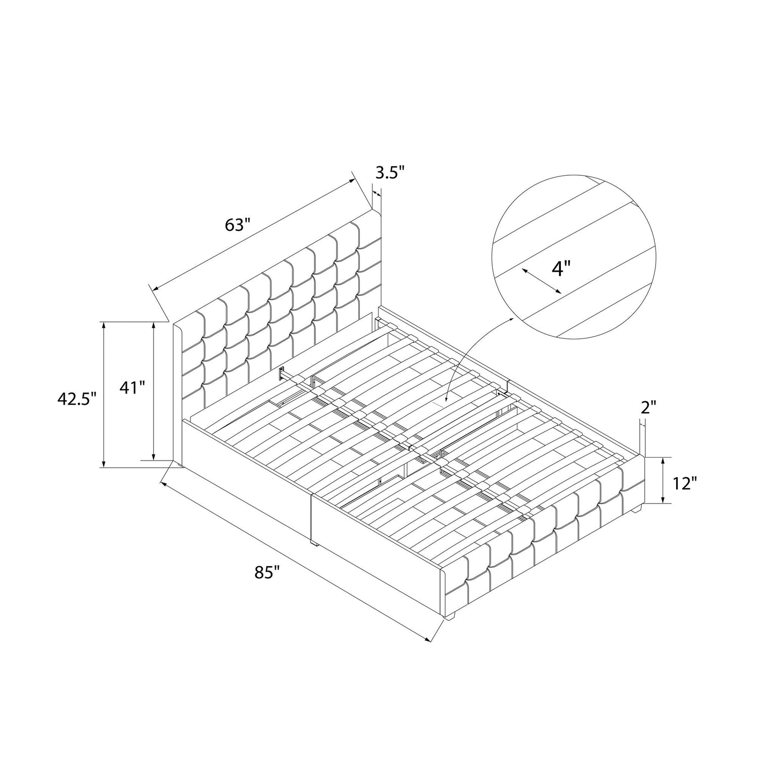 Dorel Home Cosmoliving Elizabeth Bed King Size Grey Dimensions - Better Bed Company