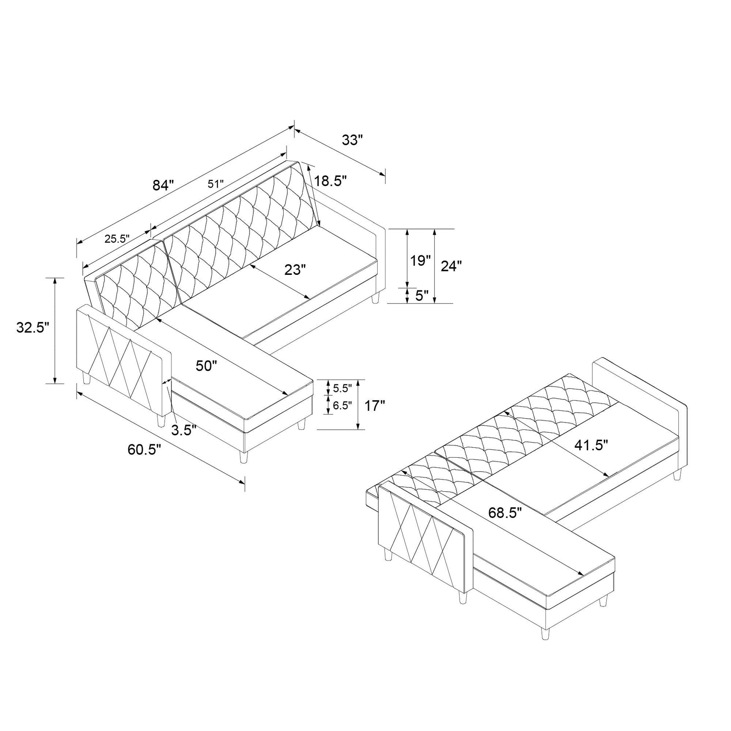 Dorel Home Cosmoliving Liberty Sectional Futon Black Dimensions - Better Bed Company