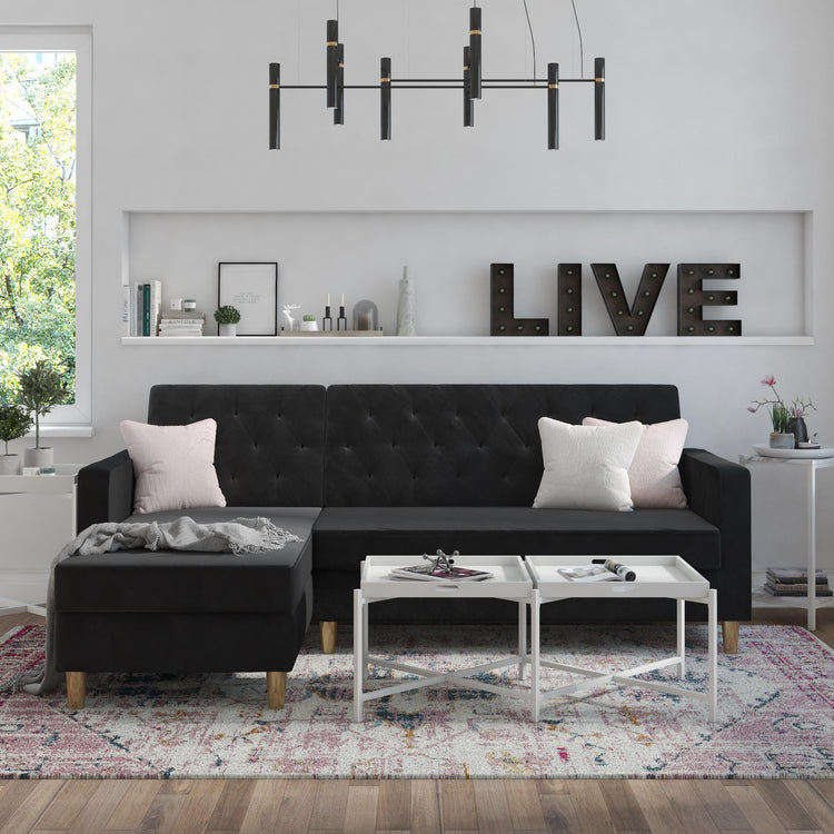 Dorel Home Cosmoliving Liberty Sectional Futon Black Life style Image - Better Bed Company