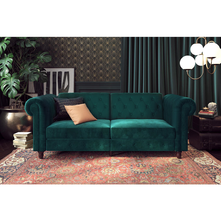 Dorel Home Felix Chesterfield Sofa Bed Teal From Front-Better Bed Company