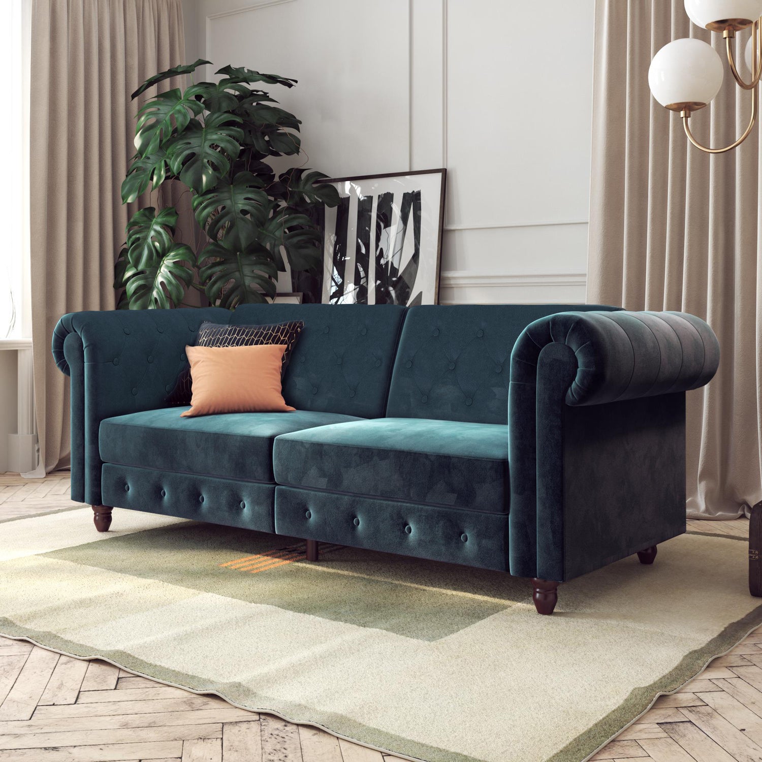 Dorel Home Felix Chesterfield Sofa Bed Blue-Better Bed Company