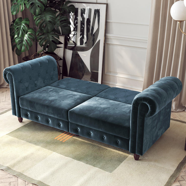 Dorel Home Felix Chesterfield Sofa Bed Blue Down-Better Bed Company