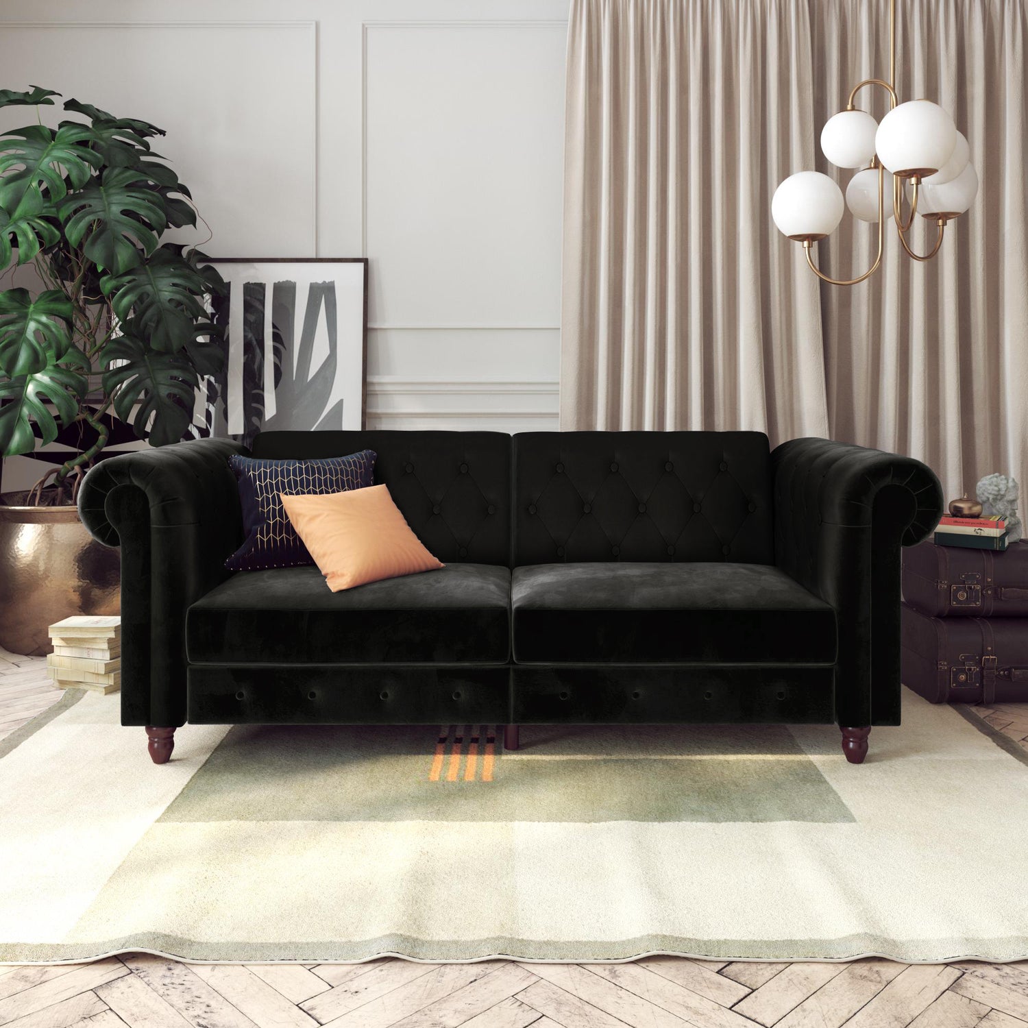 Dorel Home Felix Chesterfield Sofa Bed Black From Front-Better Bed Company