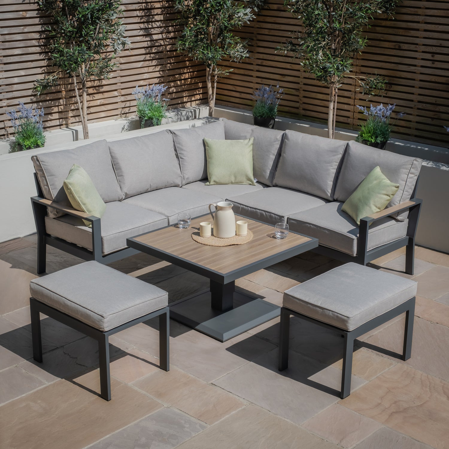 Maze Vancouver Small Sofa Dining Set with Rising Table & 2 Stools Outdoor Sitting-Better Bed Company