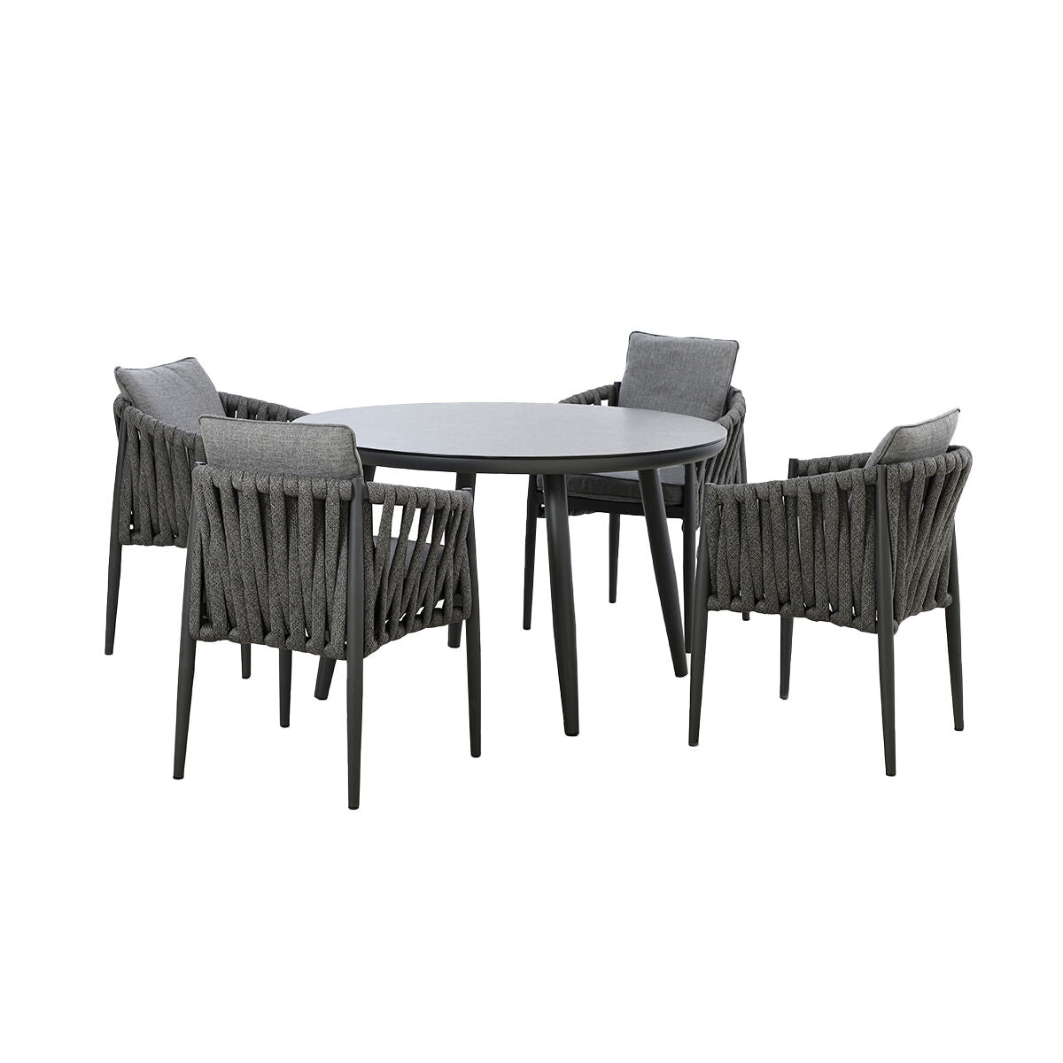 Maze Milan Rope Weave 4 Seat Round Dining Set Charcoal-Better Bed Company