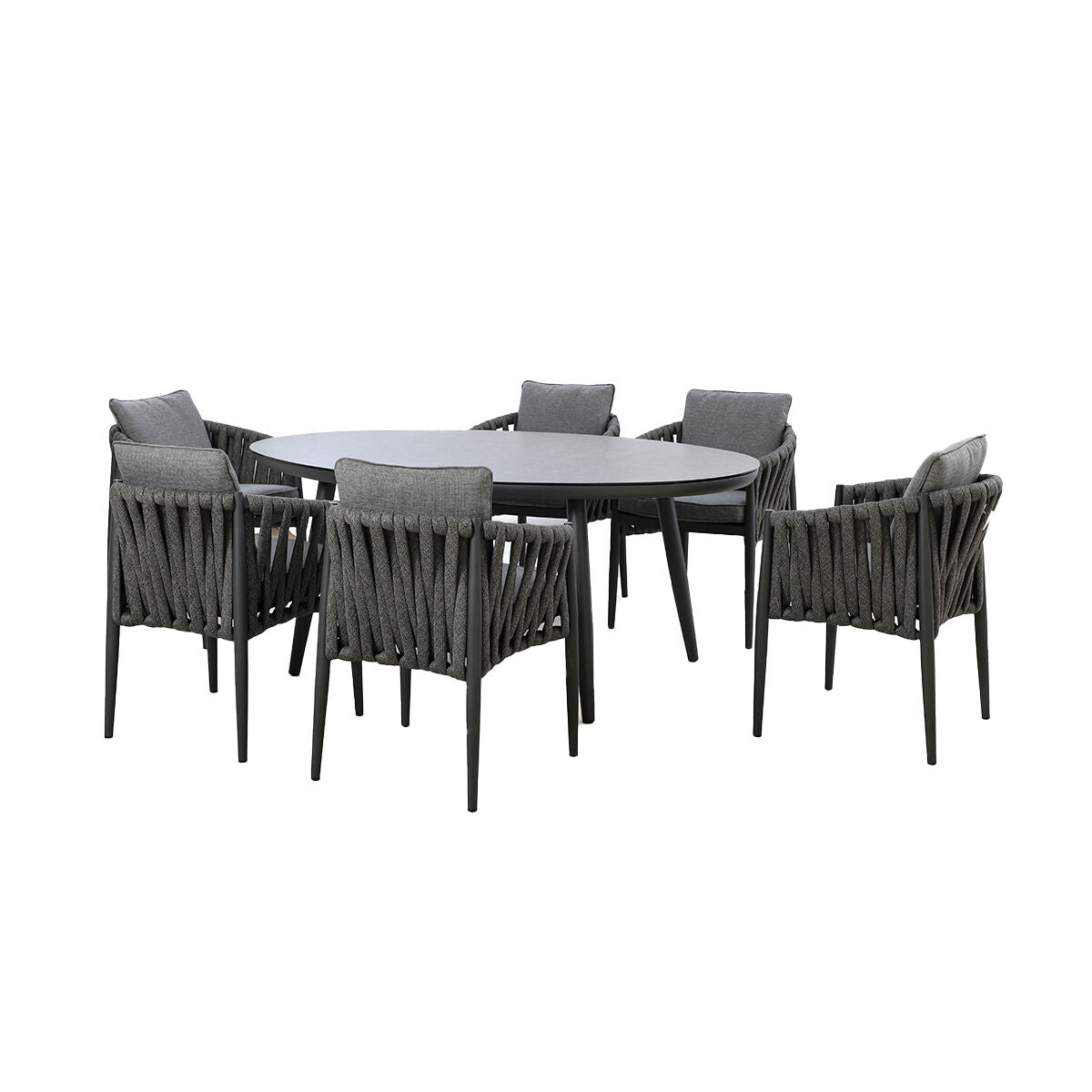 Maze Milan Rope Weave 6 Seat Oval Dining Set Charcoal-Better Bed Company