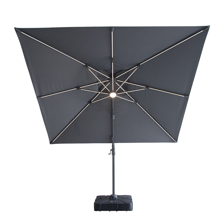 Maze Apollo Solar LED 3m x 3m Square Rotating Cantilever Parasol Charcoal Grey-Better Bed Company