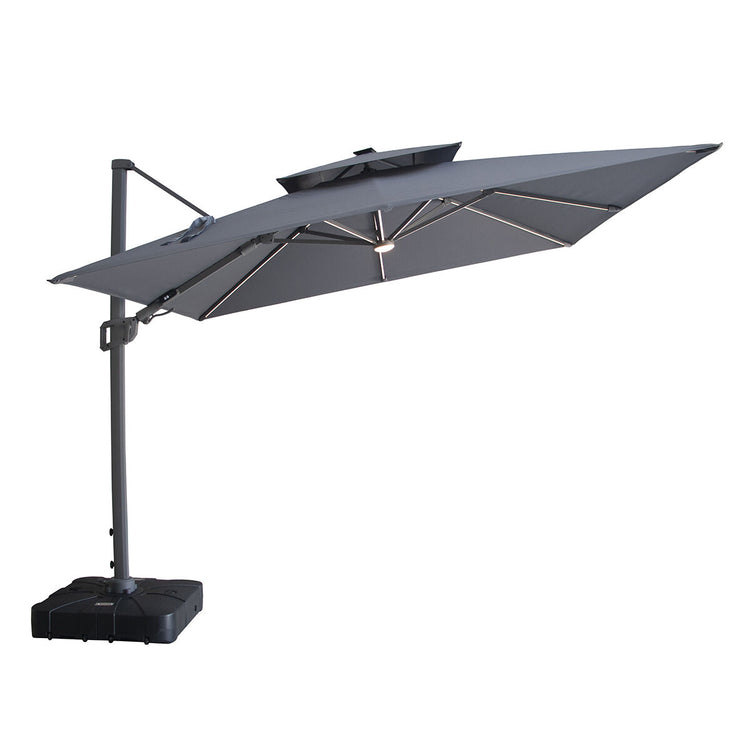 Maze Apollo Solar LED 3m x 3m Square Rotating Cantilever Parasol Charcoal Grey-Better Bed Company