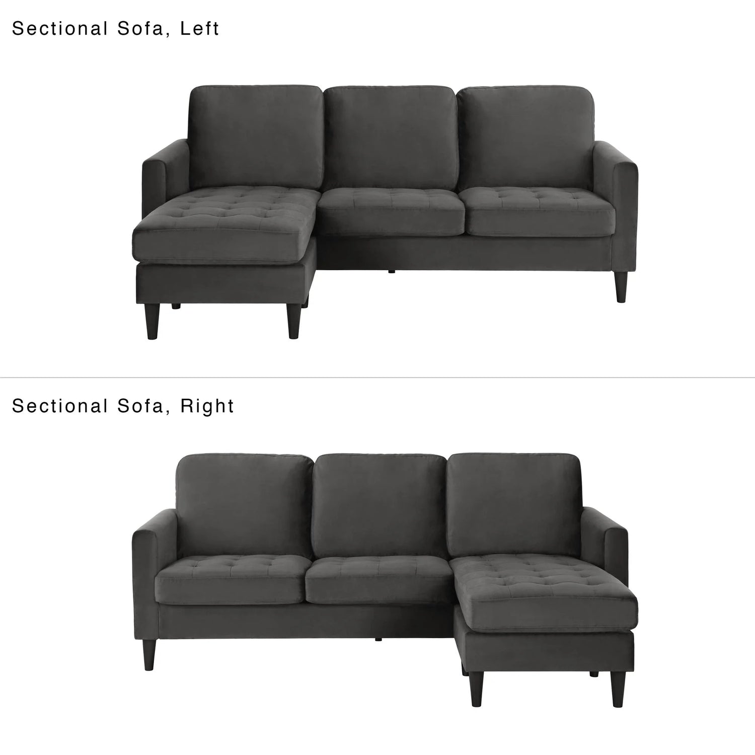 Dorel Home Cosmoliving Strummer Reversible Sectional Sofa Charcoal Sectional Sofa Right/ Left View - Better Bed Company