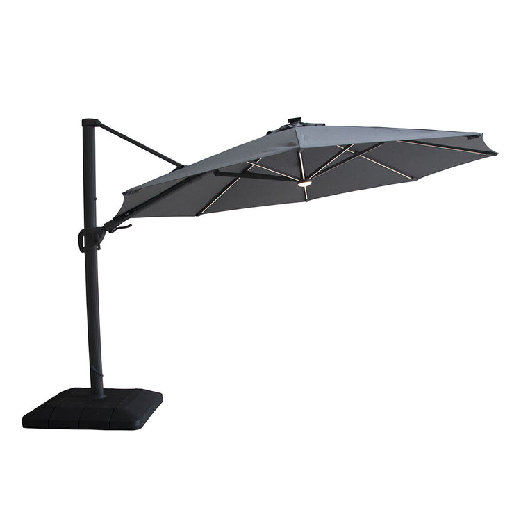 Maze Aramis Solar LED 3.5m Round Rotating Cantilever Parasol Charcoal Grey-Better Bed Company