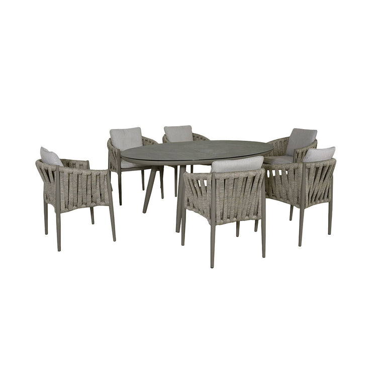 Maze Milan Rope Weave 6 Seat Oval Dining Set Grey-Better Bed Company