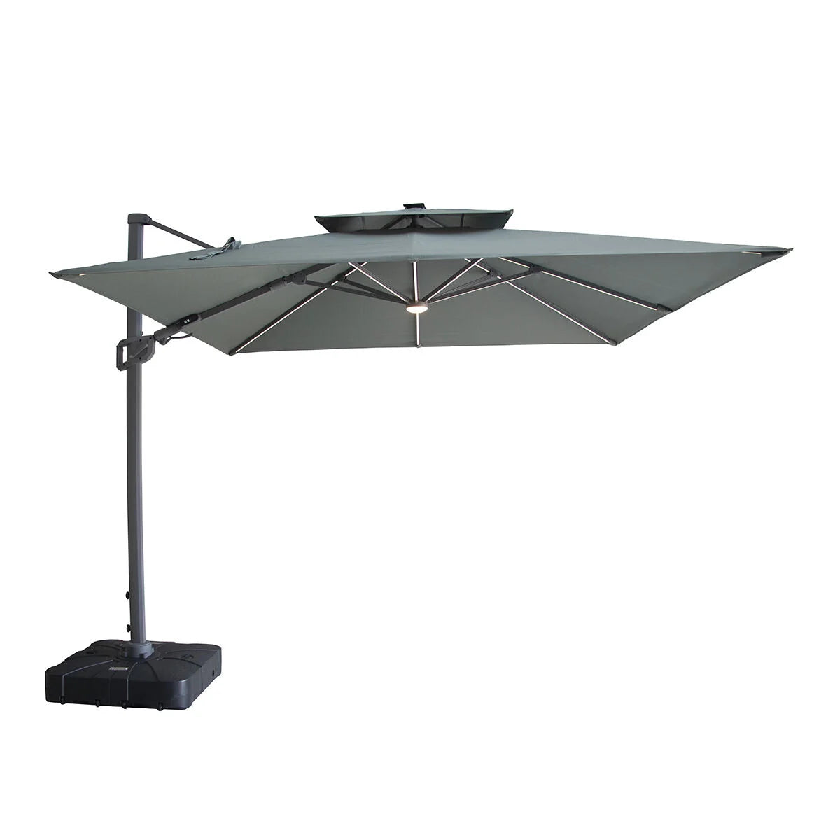 Maze Apollo Solar LED 3m x 3m Square Rotating Cantilever Parasol Oil Green-Better Bed Company