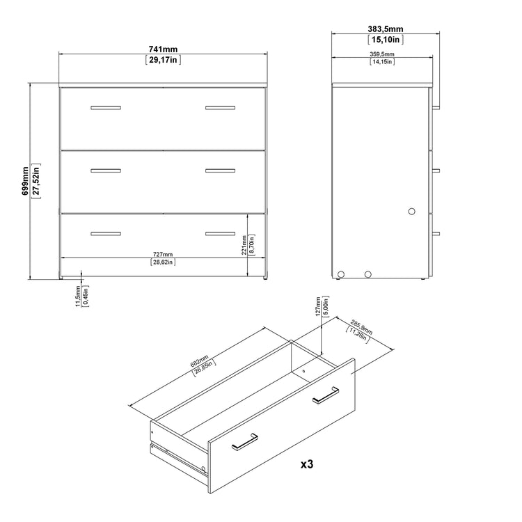 Furniture To Go Space Chest of 3 Drawers All Dimensions-Better Bed Company