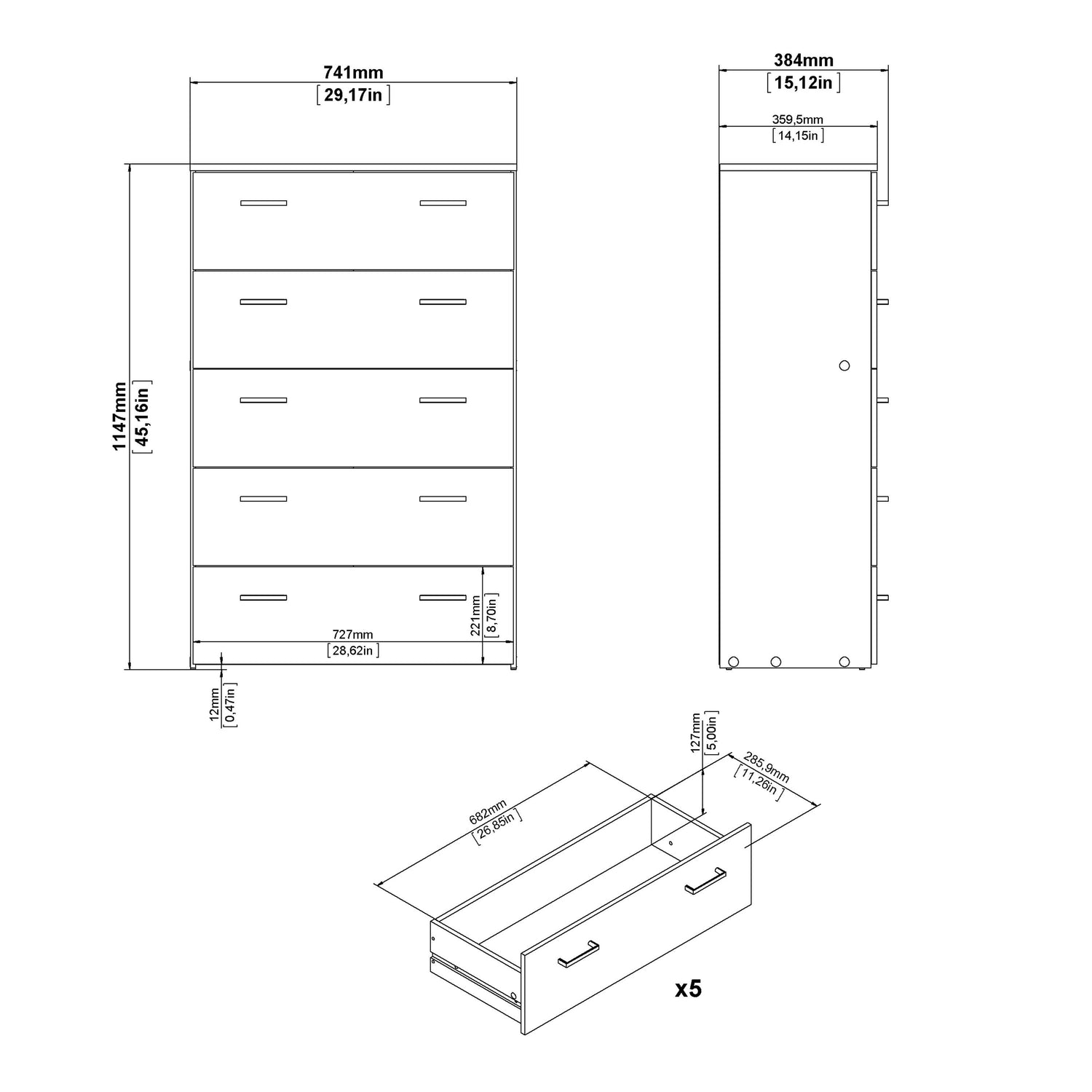 Furniture To Go Space Chest of 5 Drawers Dimensions-Better Bed Company