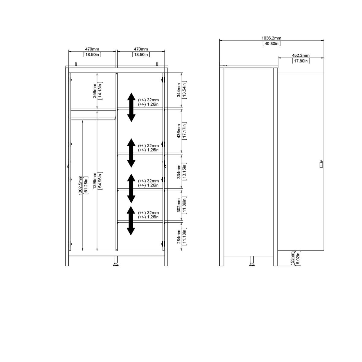 Furniture To Go Barcelona Wardrobe with 2 Doors Dimensions-Better Bed Company