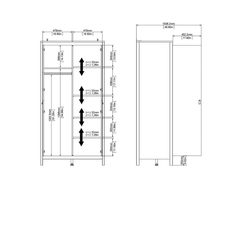 Furniture To Go Barcelona Wardrobe with 2 Doors Dimensions-Better Bed Company