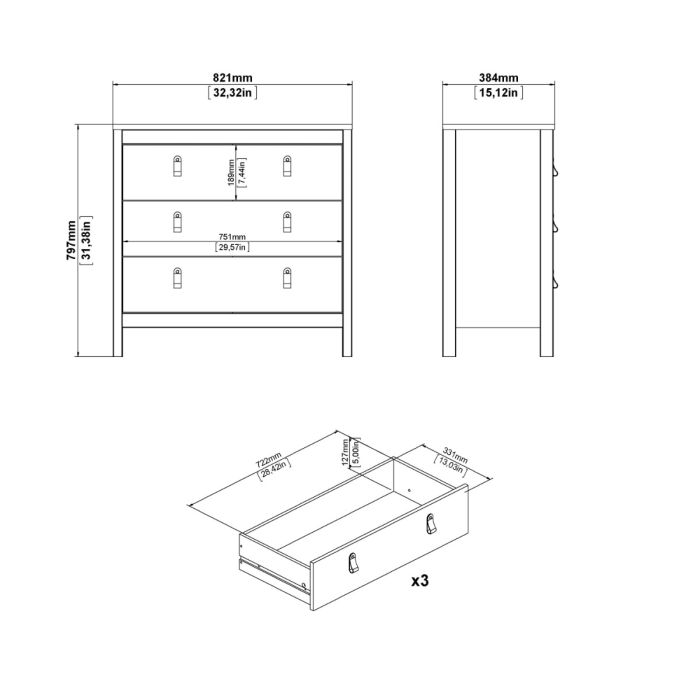 Furniture To Go Madrid Chest 3 Drawers Other Dimensions-Better Bed Company