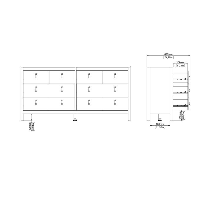 Furniture To Go Madrid Double Dresser 4+4 Drawers Dimensions-Better Bed Company