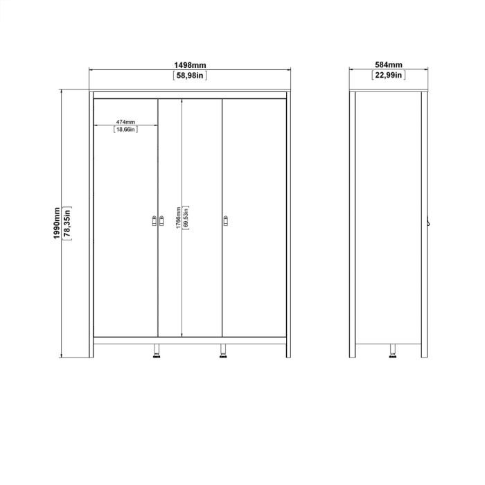 Furniture To Go Madrid Wardrobe with 3 Doors Other Dimensions-Better Bed Company