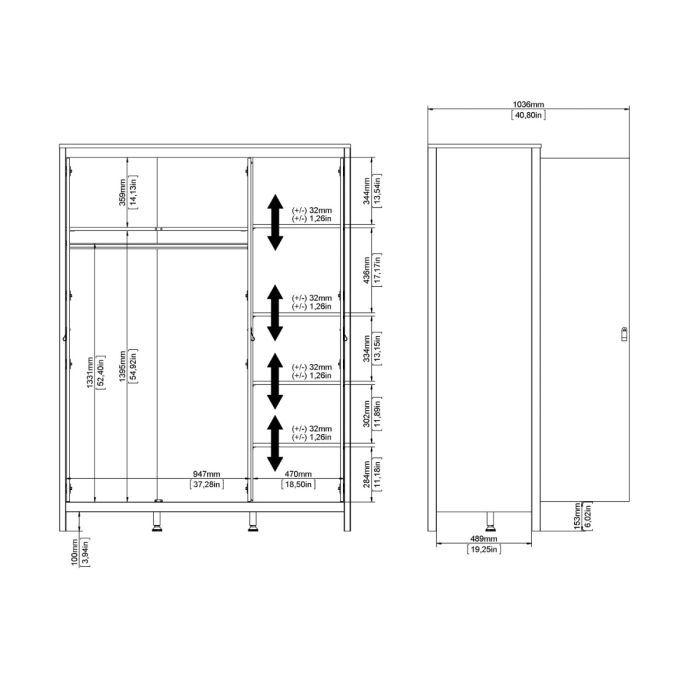 Furniture To Go Madrid Wardrobe with 3 Doors Dimensions-Better Bed Company