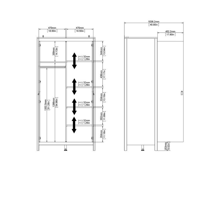 Furniture To Go Madrid Wardrobe with 2 Doors Dimensions-Better Bed Company