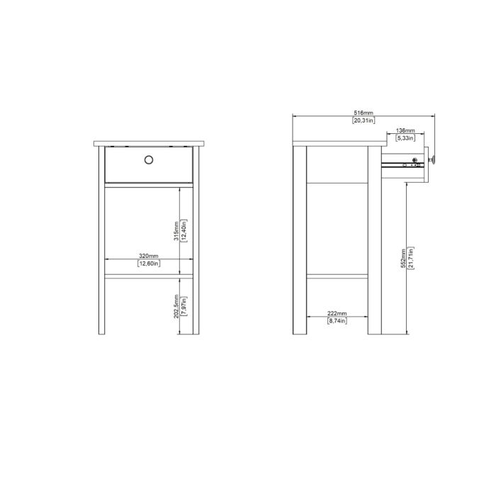 Furniture To Go Madrid Bedside Table with 1 Drawer Other Dimension-Better Bed Company