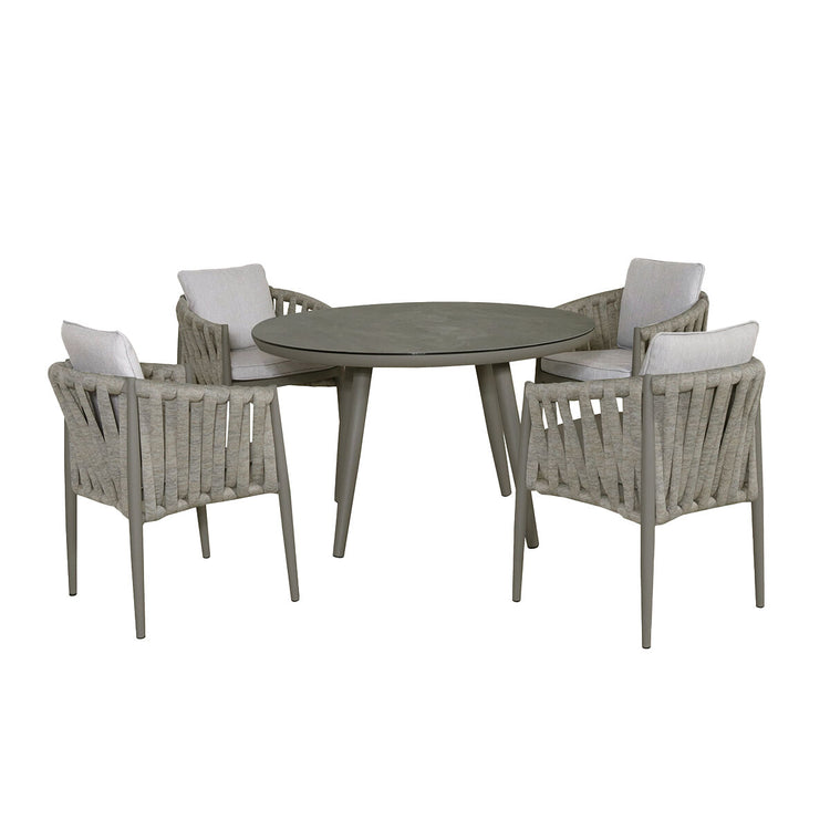 Maze Milan Rope Weave 4 Seat Round Dining Set Grey-Better Bed Company