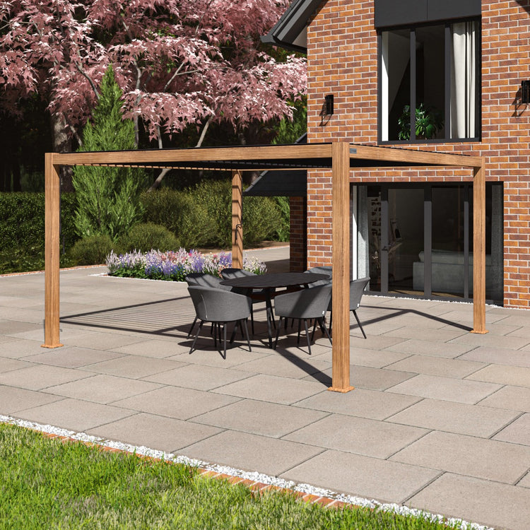 Maze Como Pergola Aluminium Square 4Mx4M / Wood Effect Frame-Better Bed Company