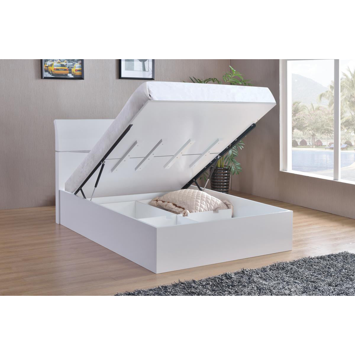 Heartlands Arden High Gloss Storage Bed Double/King Size White - Better Bed Company