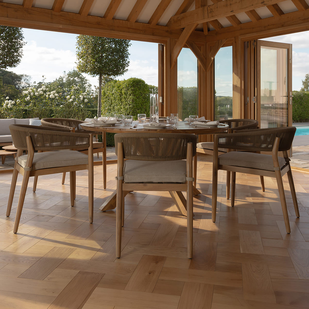 Maze Porto 6 Seat Round Dining Set In House Close Up-Better Bed Company