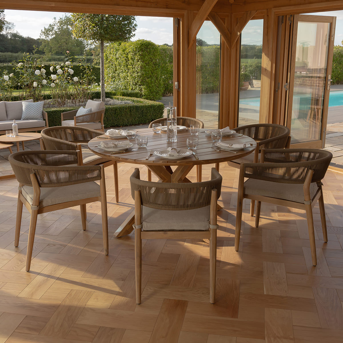 Maze Porto 6 Seat Round Dining Set In House From Another View-Better Bed Company