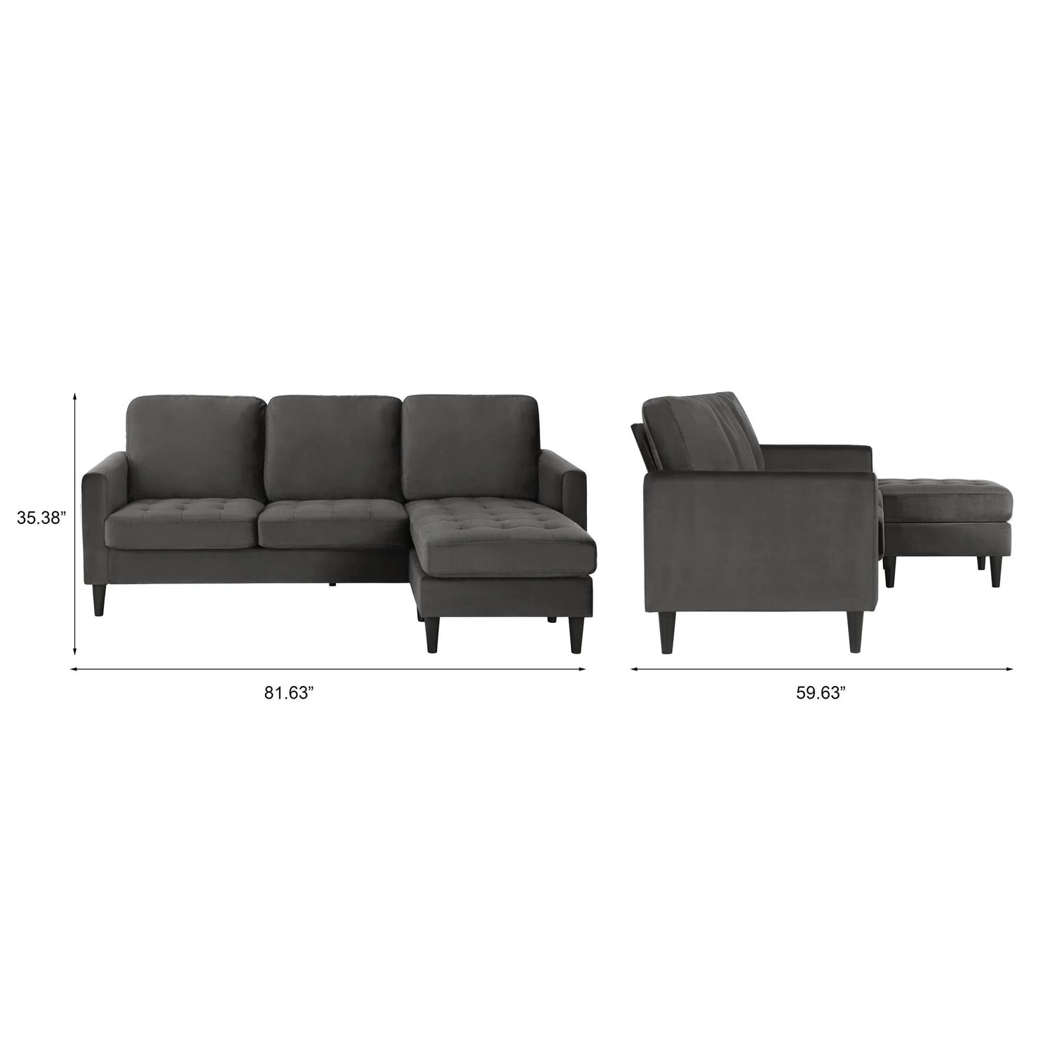 Dorel Home Cosmoliving Strummer Reversible Sectional Sofa Charcoal Dimensions  - Better Bed Company