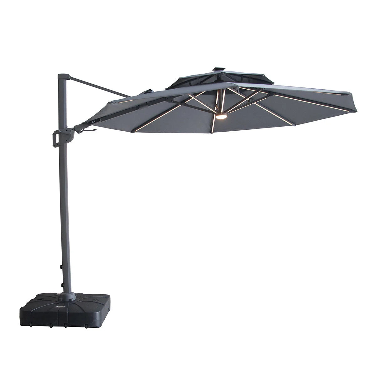 Maze Apollo Solar LED 3m Round Rotating Cantilever Parasol Charcoal-Better Bed Company