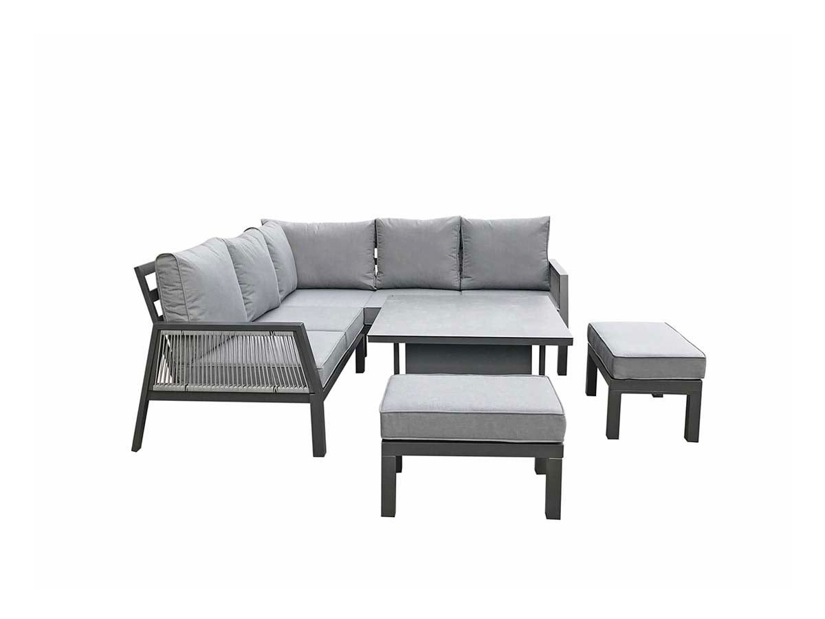 Signature Weave Bettina Corner Dining Gas Firepit Set Grey-Better Bed Company