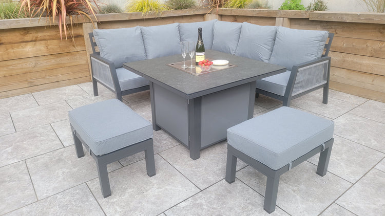 Signature Weave Bettina Corner Dining Gas Firepit Set Grey-Better Bed Company