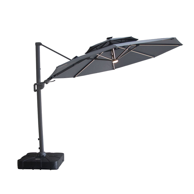 Maze Apollo Solar LED 3m Round Rotating Cantilever Parasol Charcoal-Better Bed Company