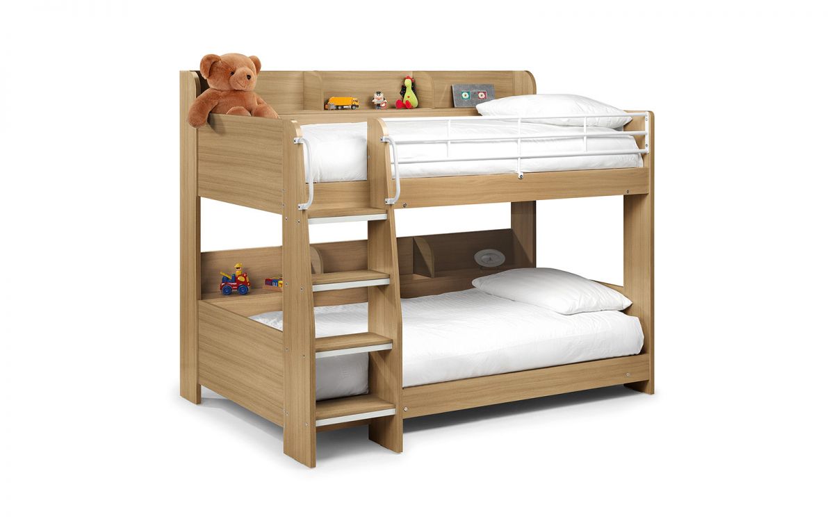 Julian Bowen Domino Sonoma Oak Bunk Bed White Background-Better Bed Company