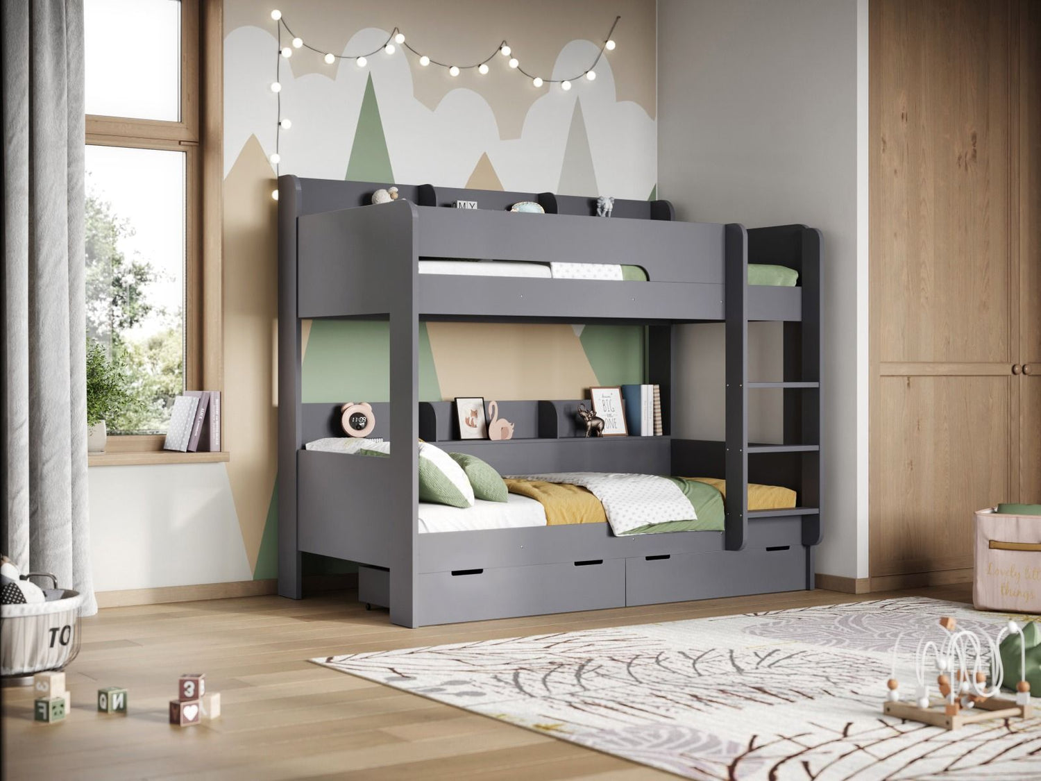 Kids Bunk Beds Harriet Storage Bunk Bed Grey From Side-Better Bed Company