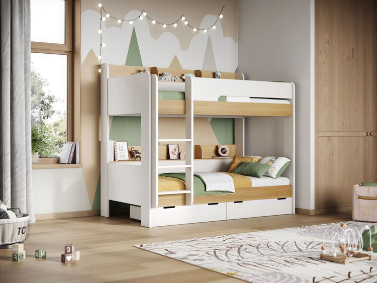 Kids Bunk Beds Harriet Storage Bunk Bed White And Oak From Side-Better Bed Company