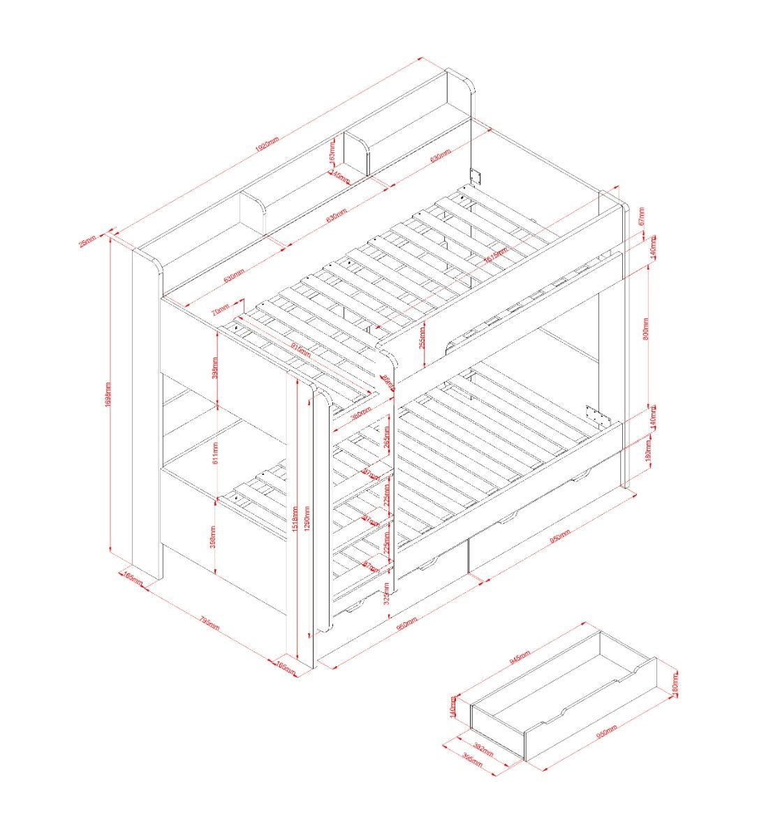 Kids Bunk Beds Harriet Storage Bunk Bed Dimensions-Better Bed Company