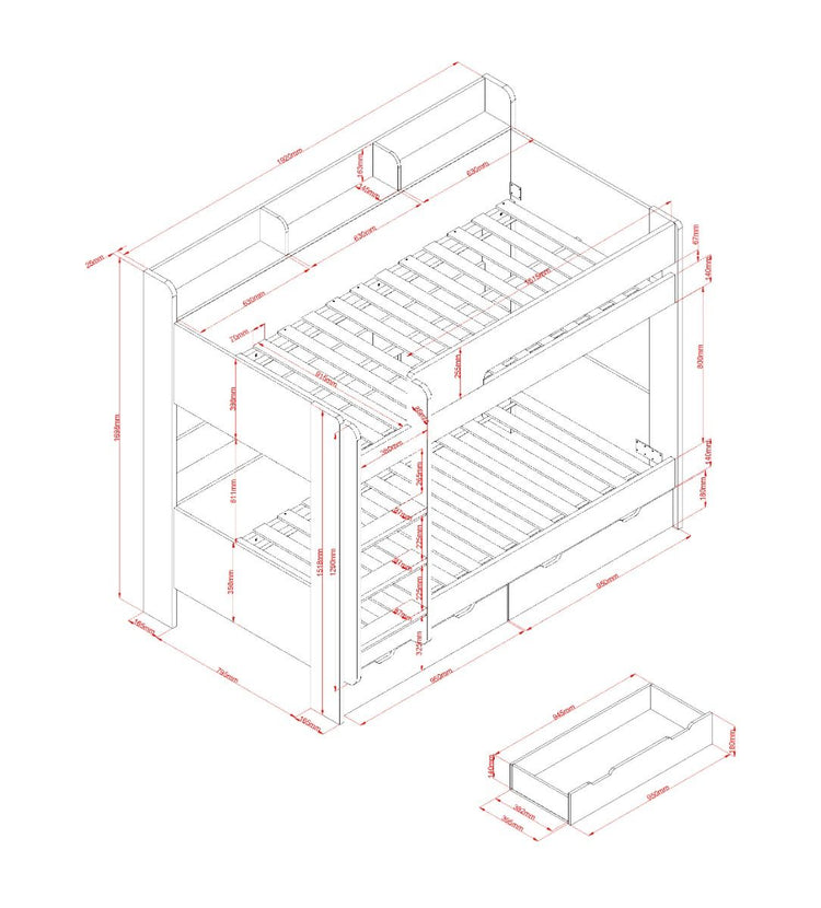 Kids Bunk Beds Harriet Storage Bunk Bed Dimensions-Better Bed Company