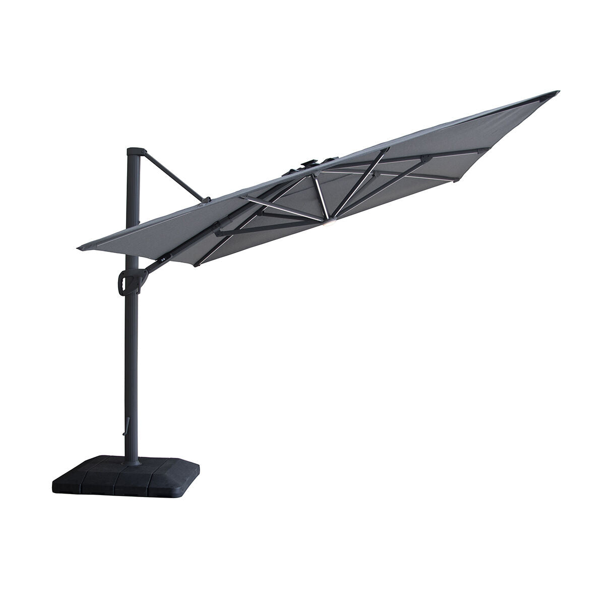 Maze Aramis Solar LED 3m x 4m Rectangular Rotating Cantilever Parasol Charcoal Grey-Better Bed Company